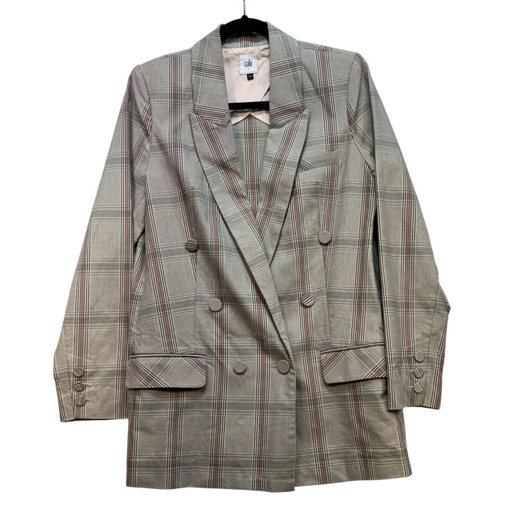 Cabi Plaid Double-Breasted Blazer Size 8 Womens Cotton & Polyester Blend Checker